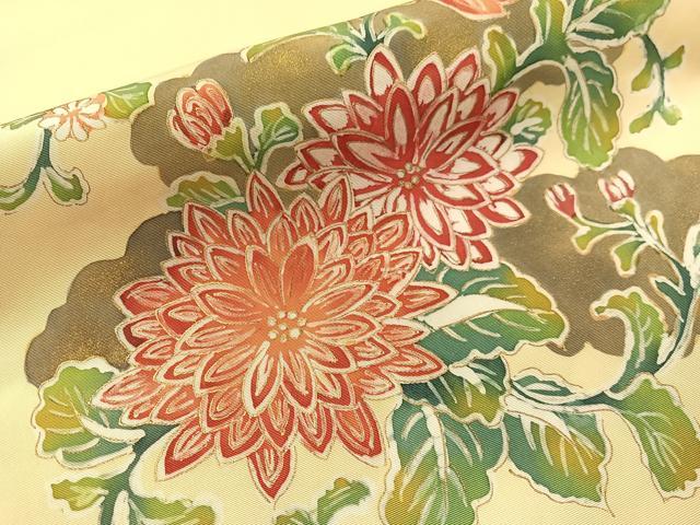 平和屋着物●塩瀬 九寸名古屋帯 作家物 ろうけつ染め 菊花文 金彩 正絹 逸品 CABG7805vp
