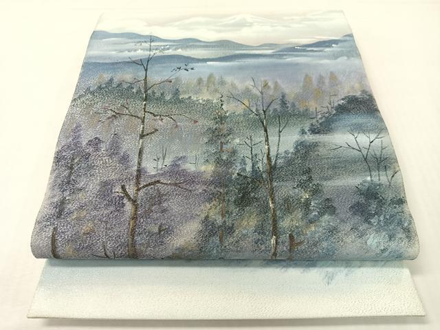 平和屋着物●巨匠 前田華清 手描き 太鼓柄袋帯 手描き 綴れ 風景文 銀糸 正絹 逸品 未使用 CABG7807vp