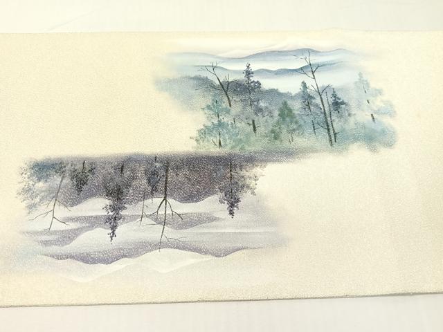 平和屋着物●巨匠 前田華清 手描き 太鼓柄袋帯 手描き 綴れ 風景文 銀糸 正絹 逸品 未使用 CABG7807vp
