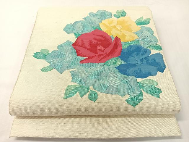 平和屋着物●八寸名古屋帯 紬地 草花文 正絹 逸品 CABG7818vp