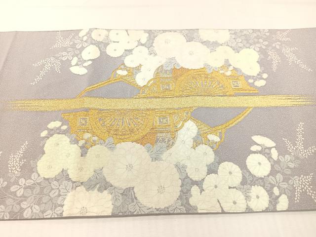 平和屋着物●爪掻き本綴れ 太鼓柄袋帯 花車文 金銀糸 正絹 逸品 CABG7824vp