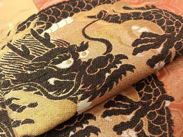 平和屋着物●アンティーク 大正ロマン 九寸名古屋帯 雲龍 金糸 正絹 逸品 CABG7826vp