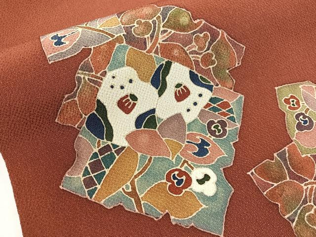 平和屋着物●九寸名古屋帯 作家物 破れ色紙花文 鬼しぼ縮緬 正絹 逸品 CABG7829vp