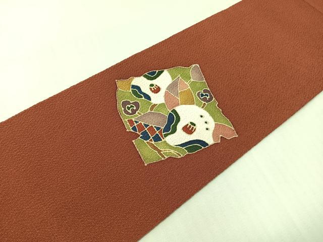 平和屋着物●九寸名古屋帯 作家物 破れ色紙花文 鬼しぼ縮緬 正絹 逸品 CABG7829vp