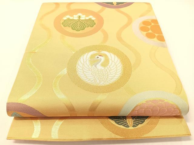 平和屋着物●織物一筋名門 織悦 全通柄 本袋帯 立涌花鳥蝶丸文 金糸 正絹 逸品 未使用 CABG7830vp