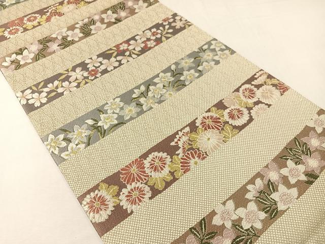 平和屋着物●両面 六通柄京袋帯 唐織 横段花文 千鳥 兎 金糸 やまと誂製 正絹 逸品 CABG7834vp