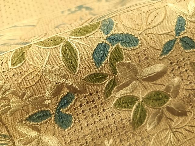 平和屋着物●中国三大刺繍 スワトウ相良刺繍 総刺繍 太鼓柄袋帯 紬地 横段花文 正絹 逸品 CABG7837vp