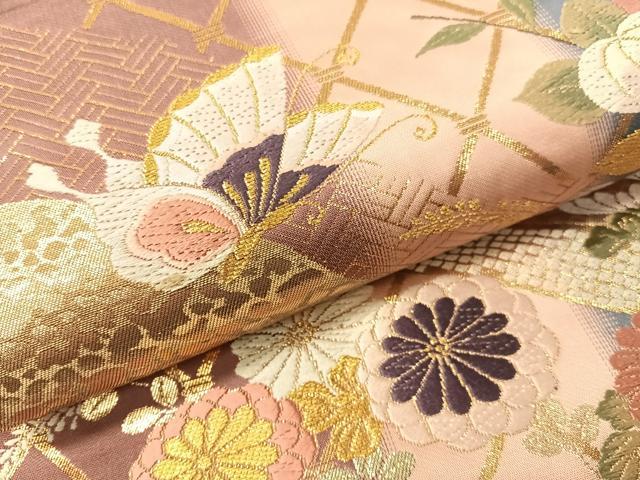 平和屋着物●両面 六通柄袋帯 唐織 花蝶文 金糸 正絹 逸品 CABG7839vp