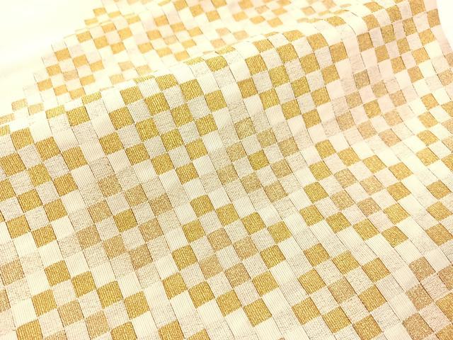 平和屋着物●爪掻き本綴れ 八寸名古屋帯 市松菱文 金糸 正絹 逸品 CABG7842vp