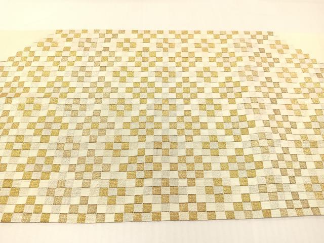 平和屋着物●爪掻き本綴れ 八寸名古屋帯 市松菱文 金糸 正絹 逸品 CABG7842vp