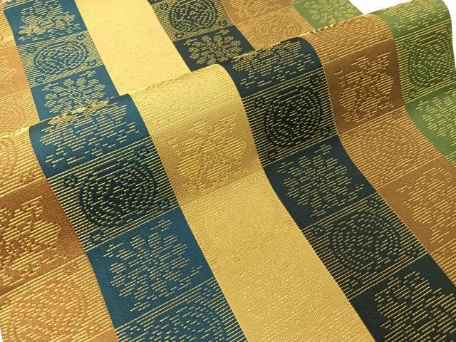 平和屋着物●龍村美術織物 九寸開き名古屋帯 遠州七宝 金糸 証紙付き 正絹 逸品 未使用 CABG7844vp