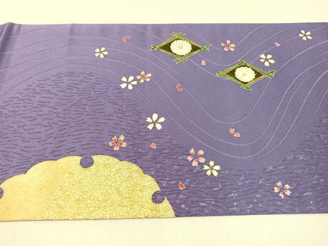 平和屋着物●両面 太鼓柄袋帯 流水雪輪花文 銀通し地 正絹 逸品 未使用 CABG7845vp