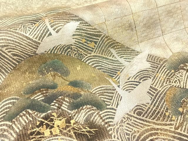 平和屋着物●太鼓柄袋帯 刺繍 飛鶴浜松文 金銀彩 正絹 逸品 CABG7852vp