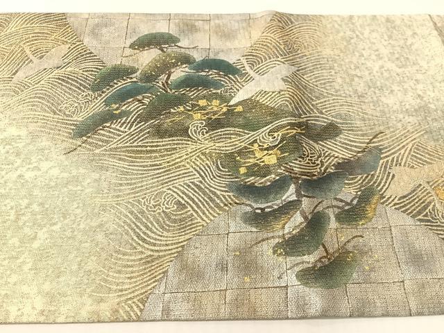 平和屋着物●太鼓柄袋帯 刺繍 飛鶴浜松文 金銀彩 正絹 逸品 CABG7852vp
