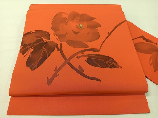 平和屋着物●塩瀬 九寸名古屋帯 ろうけつ染め 枝花文 金彩 正絹 逸品 CABG7862vp