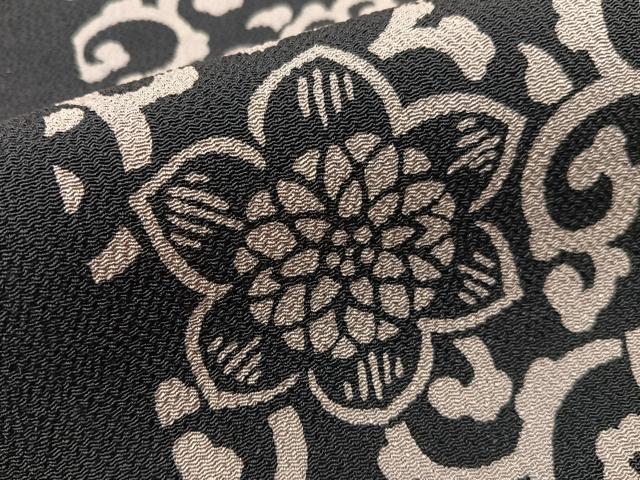 平和屋着物●九寸名古屋帯 作家物 伊勢型染 花唐草文 鬼しぼ縮緬 ますいわ屋扱い 正絹 逸品 CABG7864vp