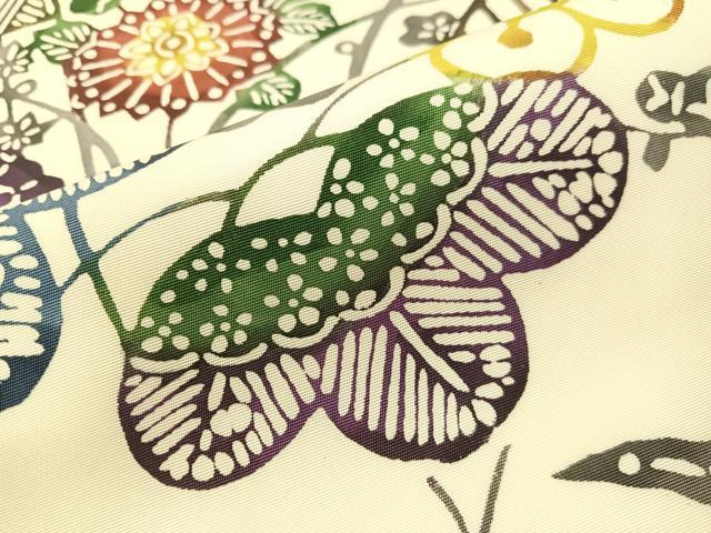 平和屋着物●塩瀬 全通柄 九寸名古屋帯 紅型 草花文 ますいわ屋扱い 正絹 逸品 CABG7865vp