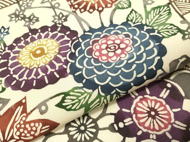 平和屋着物●塩瀬 全通柄 九寸名古屋帯 紅型 草花文 ますいわ屋扱い 正絹 逸品 CABG7865vp