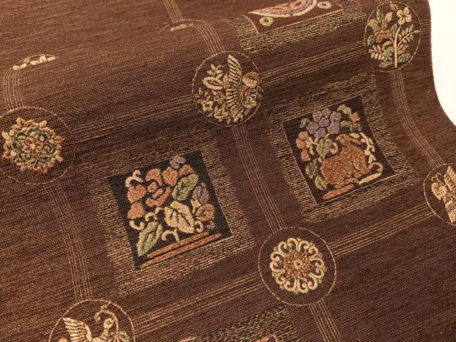 平和屋着物●太鼓柄袋帯 刺繍 紬地 動物更紗吉祥文 金糸 正絹 逸品 CABG7869vp