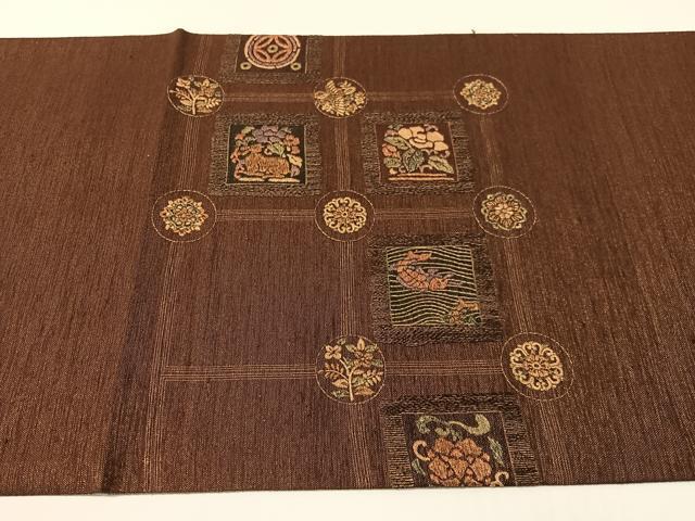 平和屋着物●太鼓柄袋帯 刺繍 紬地 動物更紗吉祥文 金糸 正絹 逸品 CABG7869vp