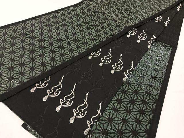 平和屋着物●両面 六通柄袋帯 麻の葉文様 黒地 正絹 逸品 CABG7872vp