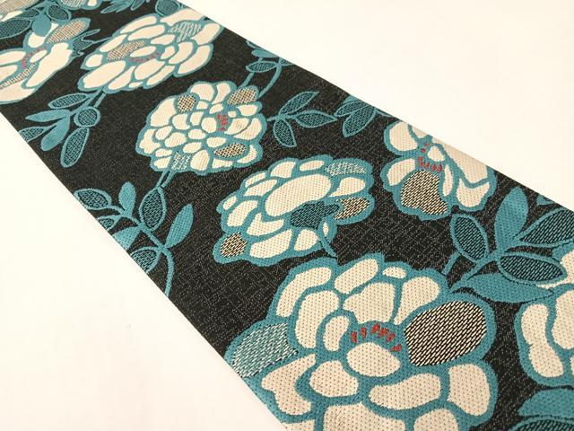平和屋着物●両面 半幅帯 草花文 黒地 やまと誂製 正絹 逸品 CABG7873vp