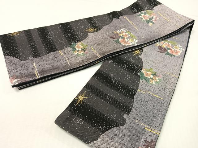 平和屋着物●両面 半幅帯 花鳥文 金糸 やまと誂製 正絹 逸品 CABG7874vp