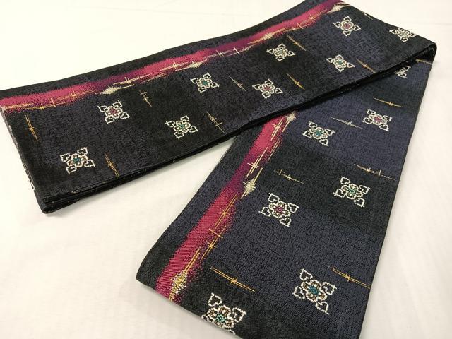 平和屋着物●両面 半幅帯 花鳥文 金糸 やまと誂製 正絹 逸品 CABG7874vp