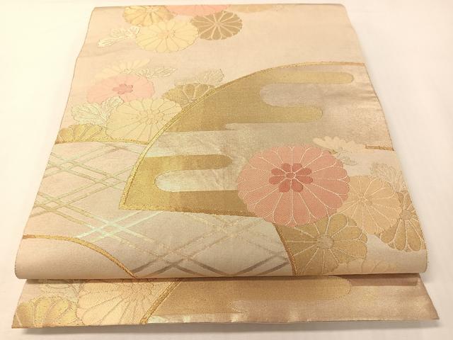 平和屋着物●銀座きしや 洛風林 工芸帯地 六通柄袋帯 地紙菊花文 金糸 正絹 逸品 CABG7880vp