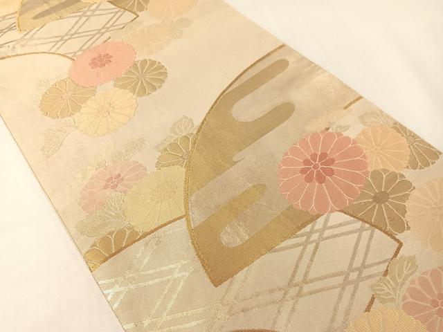 平和屋着物●銀座きしや 洛風林 工芸帯地 六通柄袋帯 地紙菊花文 金糸 正絹 逸品 CABG7880vp
