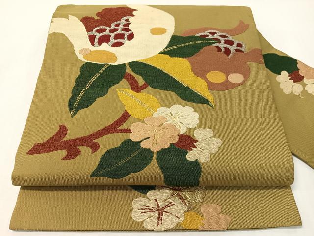 平和屋着物●アンティーク 大正ロマン 九寸名古屋帯 枝花文 金銀糸 正絹 逸品 CABG7884vp