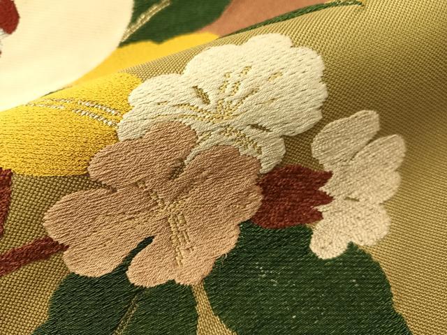 平和屋着物●アンティーク 大正ロマン 九寸名古屋帯 枝花文 金銀糸 正絹 逸品 CABG7884vp