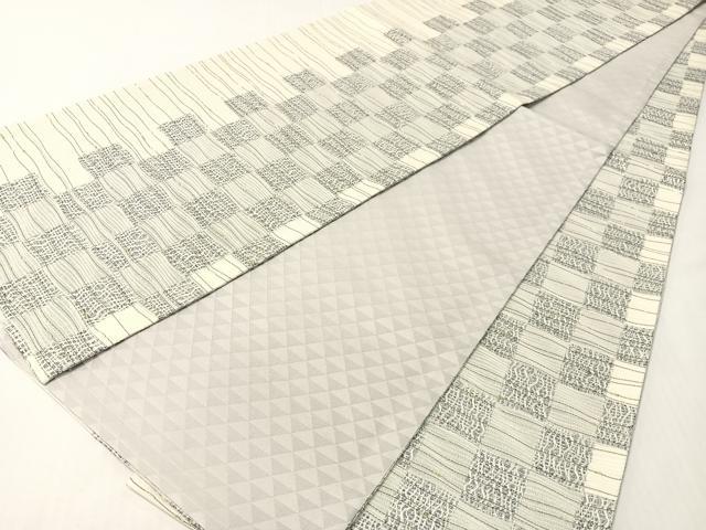 平和屋着物●両面 全通柄袋帯 櫛織 市松よろけ縞 金銀糸 正絹 逸品 未使用 CABG7892vp