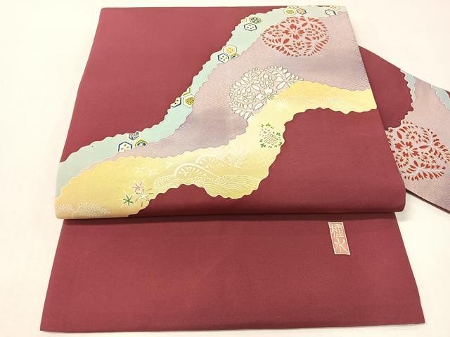 平和屋着物●東京友禅作家 田中種水 塩瀬 九寸名古屋帯 道長吉祥花鳥文 金彩 正絹 逸品 CABG7893vp