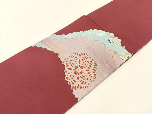 平和屋着物●東京友禅作家 田中種水 塩瀬 九寸名古屋帯 道長吉祥花鳥文 金彩 正絹 逸品 CABG7893vp