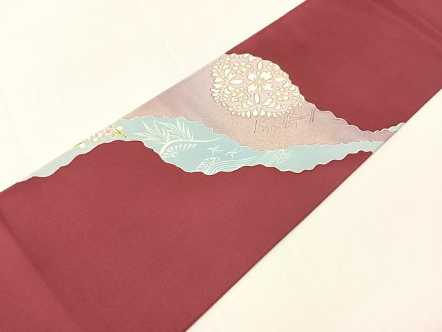 平和屋着物●東京友禅作家 田中種水 塩瀬 九寸名古屋帯 道長吉祥花鳥文 金彩 正絹 逸品 CABG7893vp