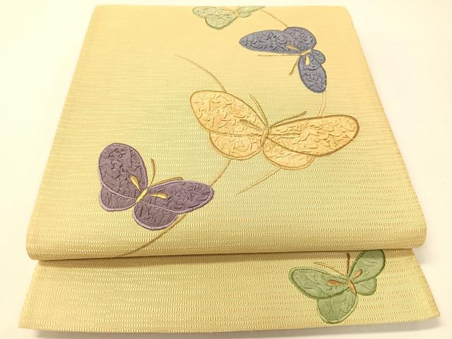 平和屋着物●太鼓柄袋帯 刺繍 舞蝶文 金糸 正絹 逸品 CABG7894vp