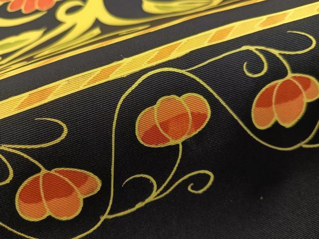 平和屋着物●塩瀬 九寸名古屋帯 刺繍 更紗唐草文 金糸 濃紺地 正絹 逸品 未使用 CABG7900vp