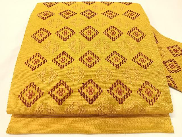 平和屋着物●八寸名古屋帯 紬地 花織 菱吉祥文 正絹 逸品 CABG7901vp