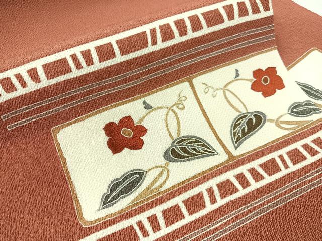 平和屋着物●九寸名古屋帯 刺繍 草花文 鬼しぼ縮緬 正絹 逸品 CABG7910vp