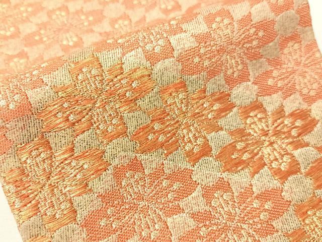 平和屋着物●西陣 老舗 渡文謹製 手織 半幅帯 菱桜文 金糸 正絹 逸品 CABG7912vp