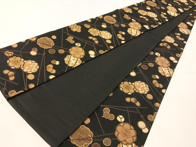 平和屋着物●半幅帯 梅松葉 黒地 正絹 逸品 CABG7913vp