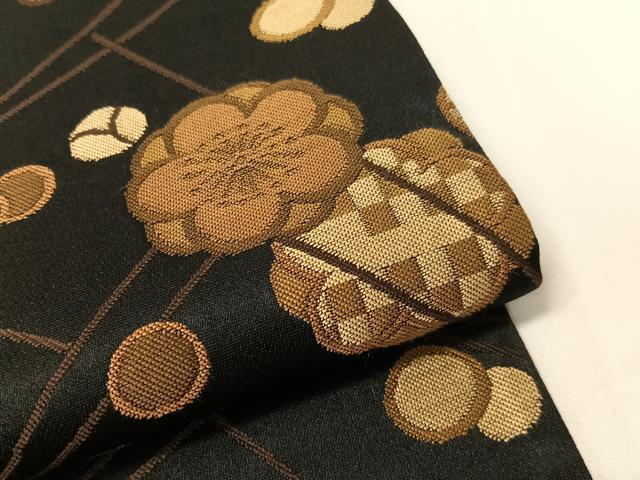 平和屋着物●半幅帯 梅松葉 黒地 正絹 逸品 CABG7913vp