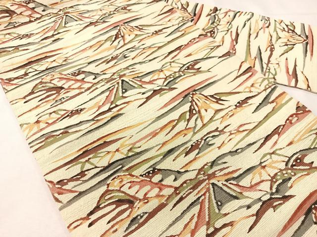 平和屋着物●九寸名古屋帯 紬地 型染め 重ね山文 正絹 逸品 CABG7919vp