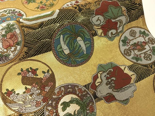 平和屋着物●西陣 六通柄袋帯 粋ごの美 黒地 金銀糸 正絹 逸品 未使用 CABG7939vp