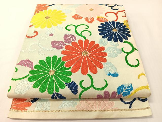 平和屋着物●全通柄 本袋帯 唐織 菊唐草文 金糸 正絹 逸品 CABG7949vp