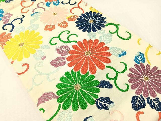 平和屋着物●全通柄 本袋帯 唐織 菊唐草文 金糸 正絹 逸品 CABG7949vp