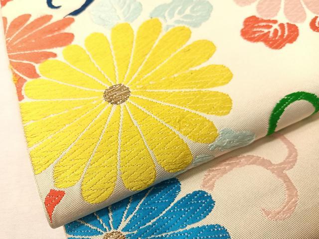 平和屋着物●全通柄 本袋帯 唐織 菊唐草文 金糸 正絹 逸品 CABG7949vp