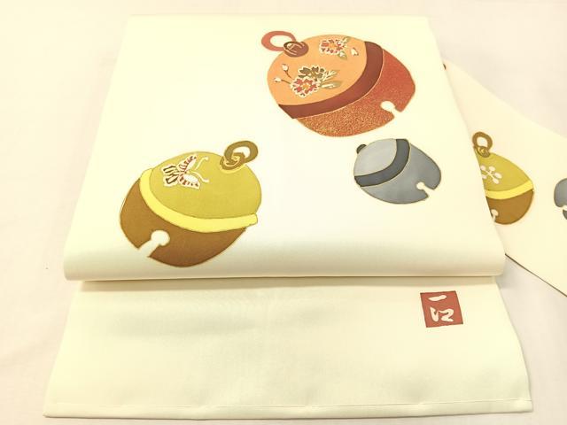 平和屋着物●塩瀬 九寸名古屋帯 作家物 鈴花蝶文 金彩 正絹 逸品 未使用 CABG7968vp
