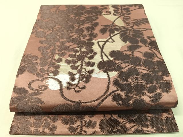 平和屋着物●アンティーク 大正ロマン 丸帯 鯉 藤花房 シルエット 金銀糸 引き抜き帯 正絹 逸品 CABG7969vp